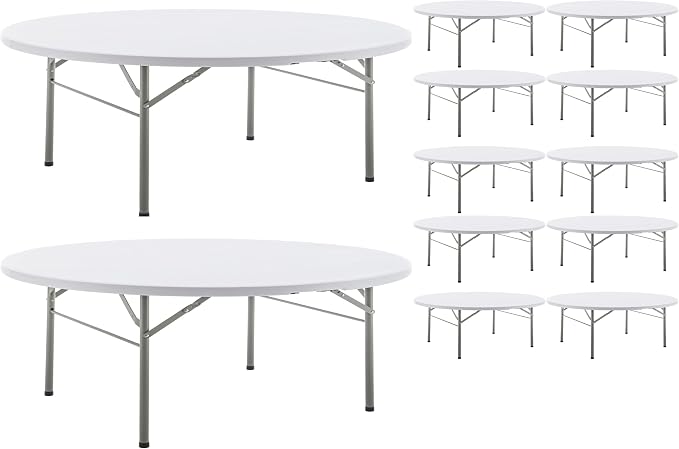 BTEXPERT Set of 10, White 5 Ft 60inch Round Plastic Folding Table Commercial Portable for Banquet Dining Wedding Party Events Home Kitchen Patio Backyard Indoor Outdoor,