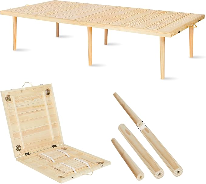 Boho Picnic Table, 60x30 Low Foldable Picnic Table 3 Height Adjustable Solid Pine Outdoor for Beach Camping BBQs