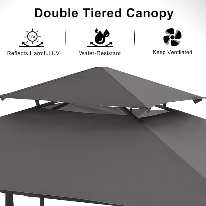ABCCANOPY Grill Gazebo with Extra Awning on Three Sides - 5'x14' Outdoor Grill Canopy BBQ Gazebo Barbecue Canopy with LED Lights for Backyard, Lawn and Patio (Dark Gray)