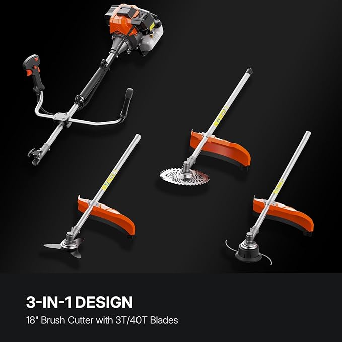 WORKIT 52CC Gas Weed Eater 3-in-1 String Trimmer/Edger/Brush Cutter, 18" Cutting Path, 0.095" Dual Line with Auto Feed, Includes 3T & 40T Blades for Heavy-Duty Lawn Care