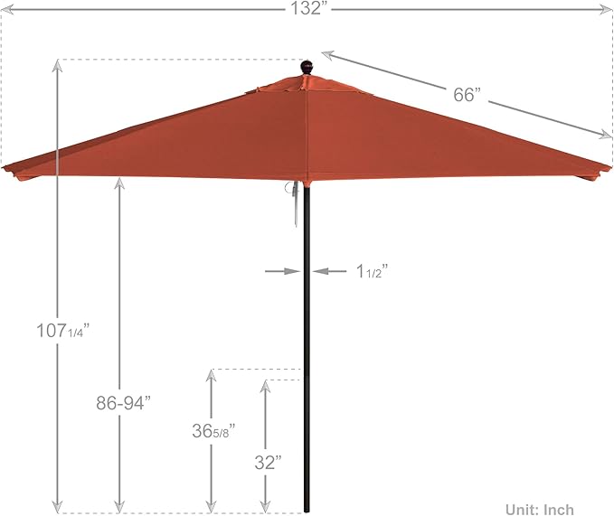 California Umbrella 11Ft Commercial Grade Market Umbrella, Pulley Lift, Aluminum/Fiberglass, 2mm pole wall, Bronze Frame, Solution Dyed Sunset Fabric