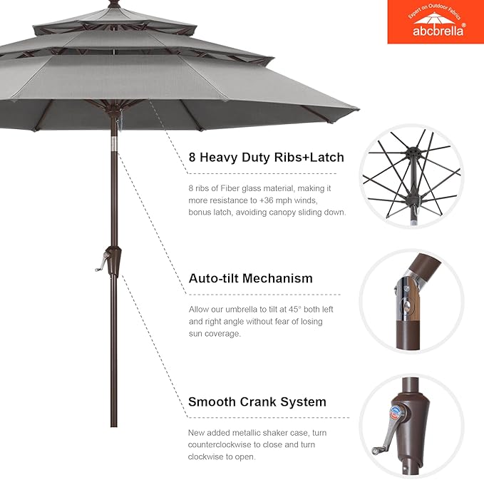 ABCCANOPY 5-Year 10-Year No Fading 9FT 3 Tiers Patio Umbrella, Outdoor Table Umbrella with 8 Sturdy Ribs for Deck, Backyard, Garden, Yard