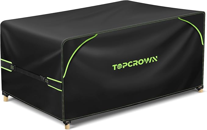 Topcrown Patio Furniture Covers Rectangular, Waterproof Anti-UV Oxford Fabric with Double Airflow Vents for Outdoor Dining Table and Chairs (420D Black+Green, 98"L x 78"W x 28"H)