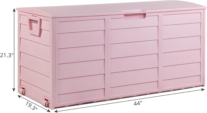 75 Gallon Outdoor Deck Box, Waterproof Storage Box with Wheels, Lockable Wheels, Patio Storage Box Storage, Resin Structure for Garden,Patio (Pink)