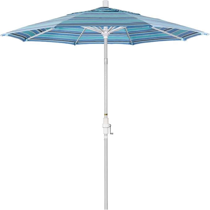 California Umbrella 7.5' Rd. Aluminum Patio Umbrella, Crank Lift, Collar Tilt, White