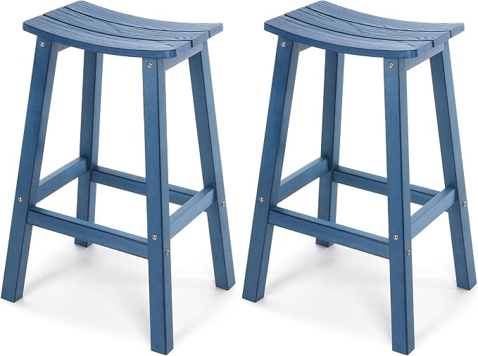 Stoog All-Weather Bar Stools Set of 2, 28" Outdoor Barstools with 400 lbs Capacity, Low Maintenance HIPS Patio Furniture for Kitchen Counter, Deck & Garden, Blue