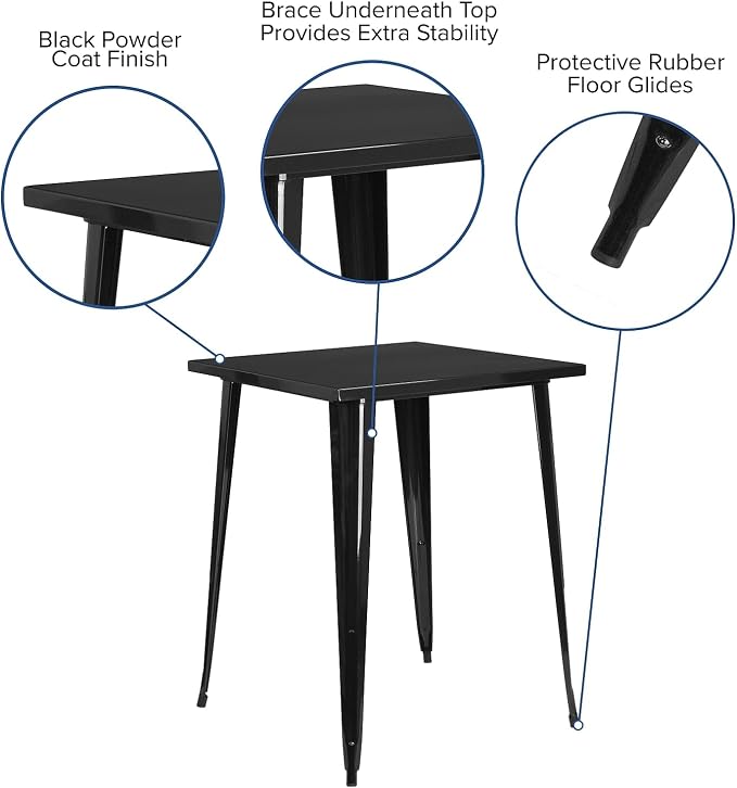 Flash Furniture Nolan Commercial Grade 31.5" Square Black Metal Indoor-Outdoor Bar Height Table