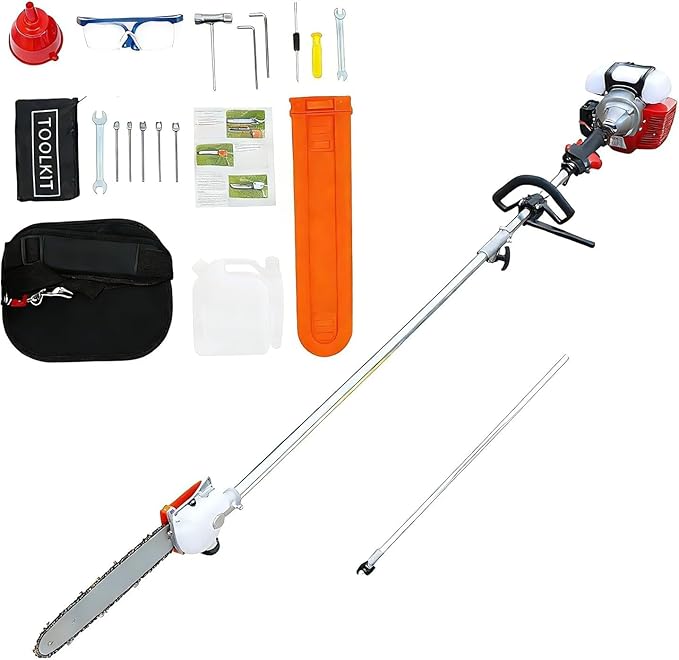 Pole Saw 16-FT Height Reachable Powerful Gas Pole Chainsaw 42.7CC 2-Cycle Cordless Extension Pole Saw with 11 inch Cutting Bar Tree Trimmer Long Reach Saw