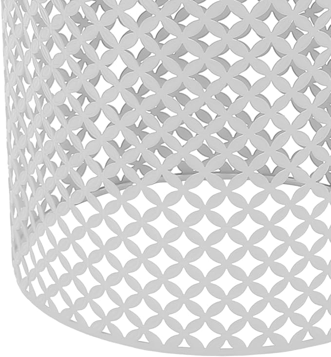 Side Table Set of 2, Iron Side Table 14.6x19.3In & 12.6x16.5In, Metal Accent Table with Openwork Flower Pattern, Cylindrical Freestanding Outdoor End Table for Patio Garden Living Room (White)