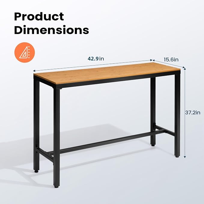 Outdoor Bar Table 43" All-Weather Patio Bar Table with Metal Frame and Waterproof Wood-Like Tabletop Outdoor Console Table for Balcony Yard Garden Bistro Hot Tub Use(Brown)