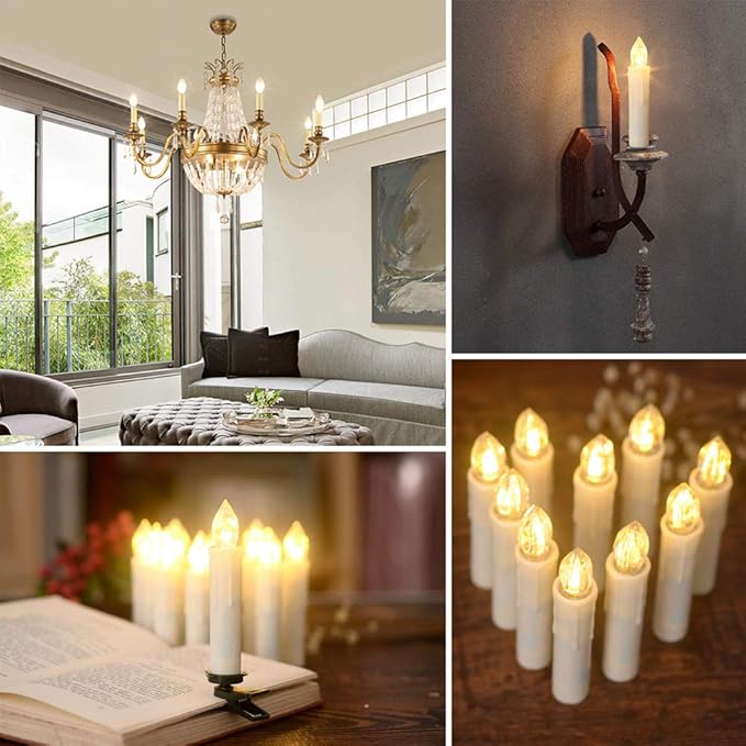PChero Window Candles Battery Operated with Timer Remote, 20 Pcs Christmas Flameless Candles, Waterproof Flickering Taper Candles for Window, Christmas Tree, Halloween Decor