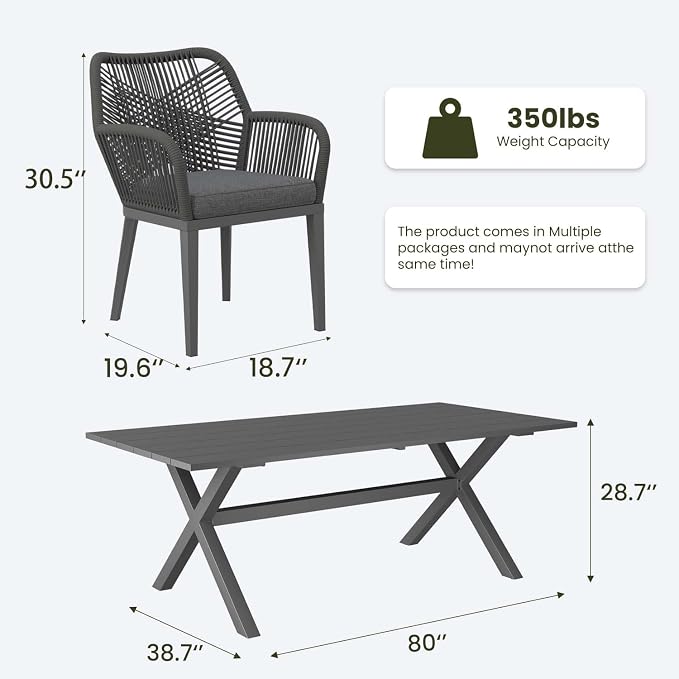 LayinSun Outdoor Dining Set for 10, 11 Pieces Patio Furniture Sets with Aluminum Dining Table and Rope Weave Chairs