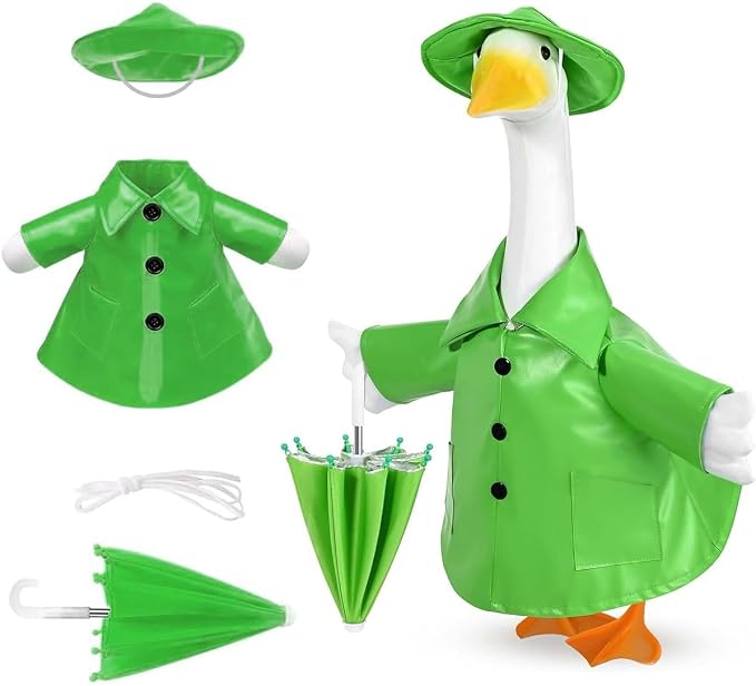 STONESTAR Raincoat Porch Goose Outfits with Umbrella Hat, Goose Spring Outfit Lawn Goose Raincoat Clothes Costume Fits 23" Geese Statue, Summer Garden Lawn Patio Yard Outdoor Decor (Raincoat-Green)