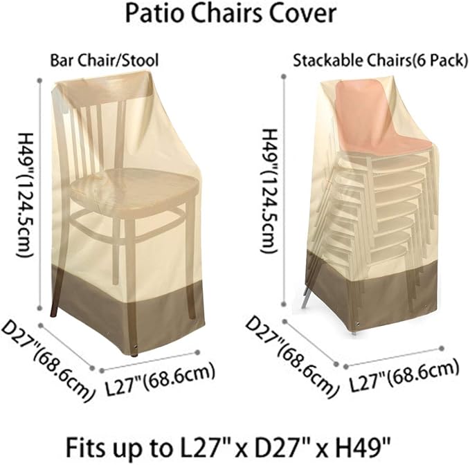 RosieLily High Back Patio Chair Covers Waterproof Heavy Duty Stackable Outdoor Bar Stool Cover Patio Furniture Covers Outside Lounge Deep Seat Covers, High Back-1 Pack Beige