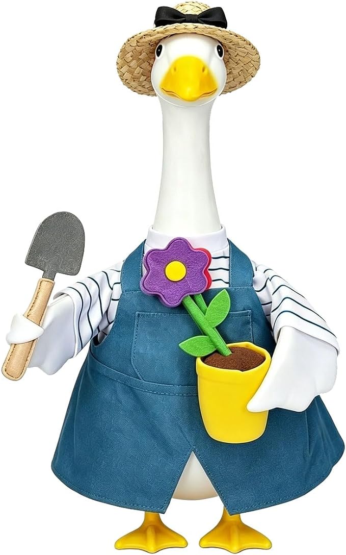 Gardener Goose Outfit, Fits Large 23" Goose Statue,Porch Goose Clothes with Hat, Flower Pot and Tiny Shovel Design, for Spring Summer Outdoor Garden Decor