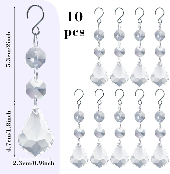 10pcs Crystal Sun Catcher Clear Chandelier Prism Pendant Hanging Crystals | Crystal Sun Catcher, 38mm Hanging Crystal, Chandelier Parts, Prism Pendants with Hook, Crystal Christmas Ornaments Home Decor