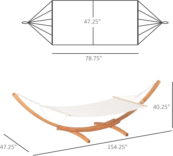 Outsunny Outdoor Hammock with Stand, Extra Large Heavy Duty Wooden Frame, No Tree Needed, 12.8' Indoor Outside Boho Style Nap Bed, Natural Cotton, White