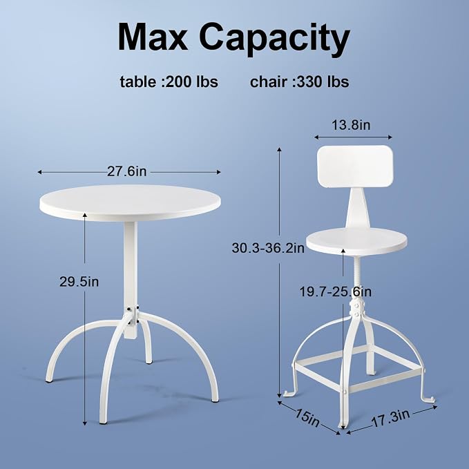 LOKKHAN 27.5" Premium Steel Patio Dining Table, Round, 27.5" x 27.5" x 29.5", White, Indoor-Outdoor