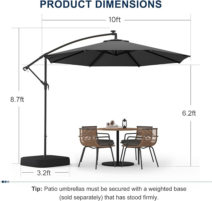 10FT Patio Umbrella with Base Included, Outdoor Offset Cantilever Umbrella, Infinite Tilt, UV Protection for Backyard, Lawn, Garden & Pool