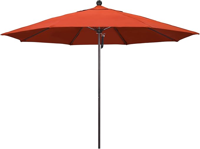California Umbrella 11Ft Commercial Grade Market Umbrella, Pulley Lift, Aluminum/Fiberglass, 2mm pole wall, Bronze Frame, Solution Dyed Sunset Fabric