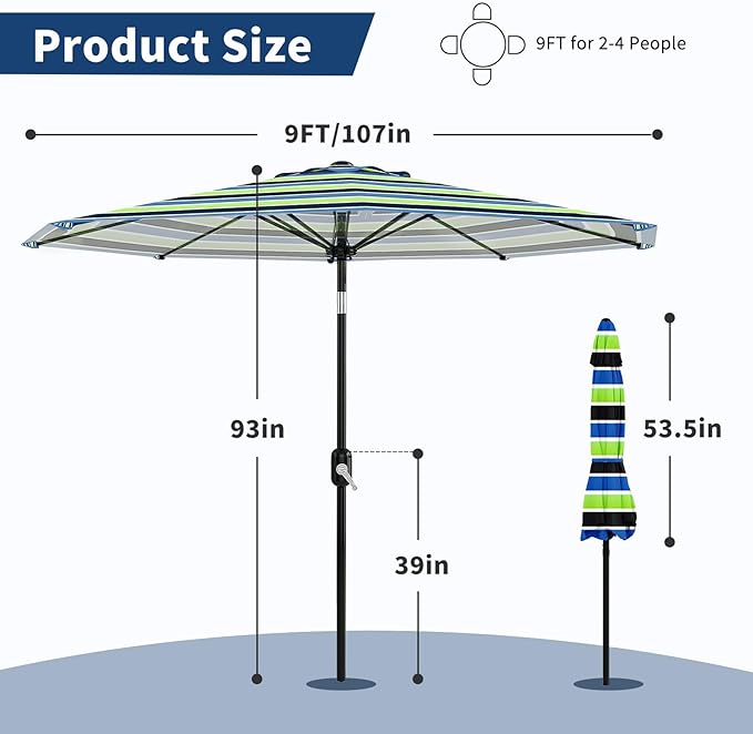 Garvee 9FT Patio Umbrella - Outdoor Table Umbrella with Smooth Crank Lift, Push Button Tilt and 8 Sturdy Ribs - Market Umbrella UV Protection Waterproof for Pool, Deck, Yard, Garden