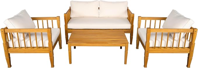 KLMM 4-Piece Patio Furniture Set,Outdoor Furniture with Coffee Table,Patio Conversation Set,Deep Seating with Thick Cushion,for Backyard Porch Balcony (Teak Finish-PF)