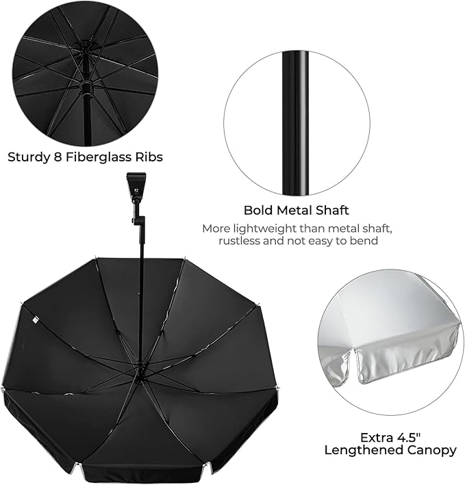 G4Free UPF 50+ Universal Clamp On Umbrella Adjustable Outdoor UV Protection Beach Chair Umbrella for Strollers, Wheelchairs, Patio Chairs, and Golf Carts