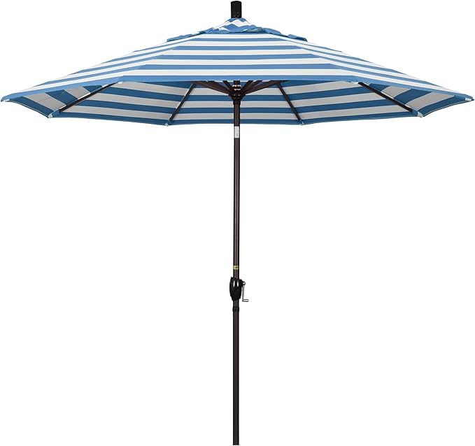 California Umbrella 9' Round Aluminum Market Umbrella, Crank Lift, Push Button Tilt, Bronze Pole