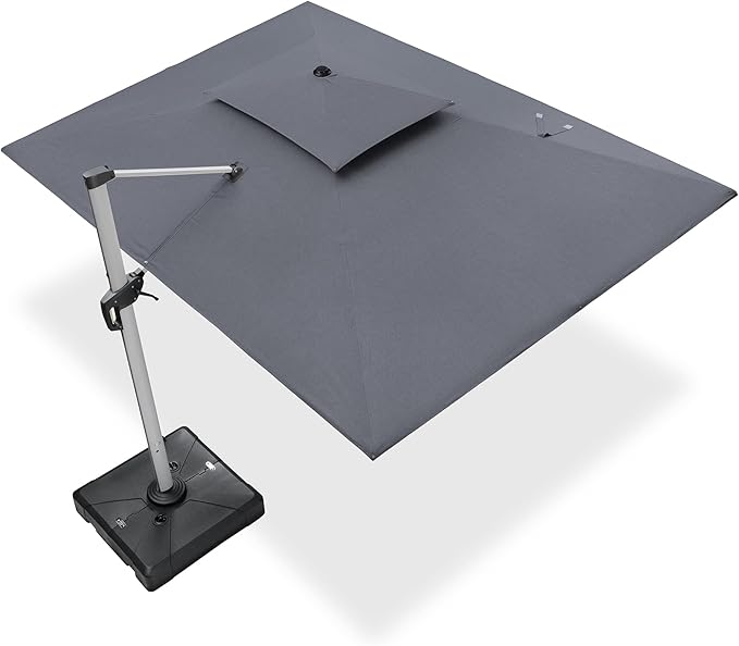 PURPLE LEAF 10' X 13' Cantilever Outdoor Patio Umbrella Large Heavy Duty 360° Rotation Double Top Offset Rectangular Umbrellas for Backyard Deck Pool, Cast Slate