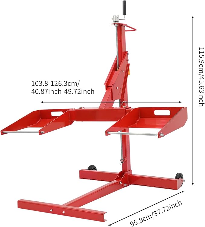 Adjustable Lawn Mower Lift Jack with 450 lbs Capacity, Telescopic Height 40.87-49.72in, Portable with Wheels, for Lawn Mowers Tractors & ATVs