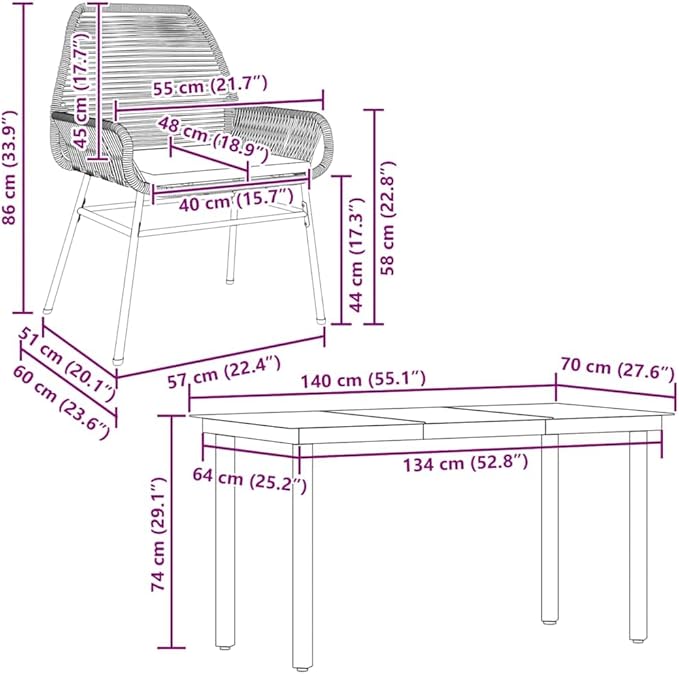 vidaXL 5 Piece Patio Dining Set - Gray Poly Rattan Cushions - Outdoor/Patio/Garden Furniture - Glass Top Table & Armrest Chairs
