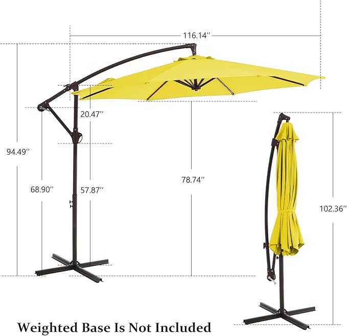 10FT Patio Umbrella, Outdoor Offset Cantilever Umbrella with Sturdy 8 Ribs, Easy Tilt Adjustment for Backyard Pool Garden,Yellow
