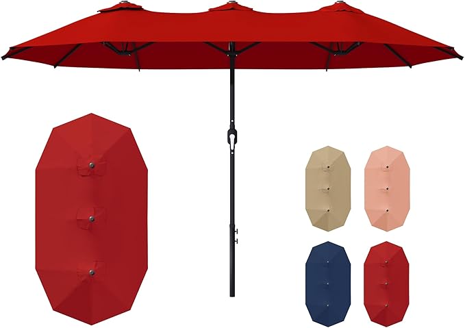 12.5ft Large Double-sided Pool Umbrella, Outdoor Patio Umbrella with Crank Handle, Market Umbrella for Garden, Backyard (Red)