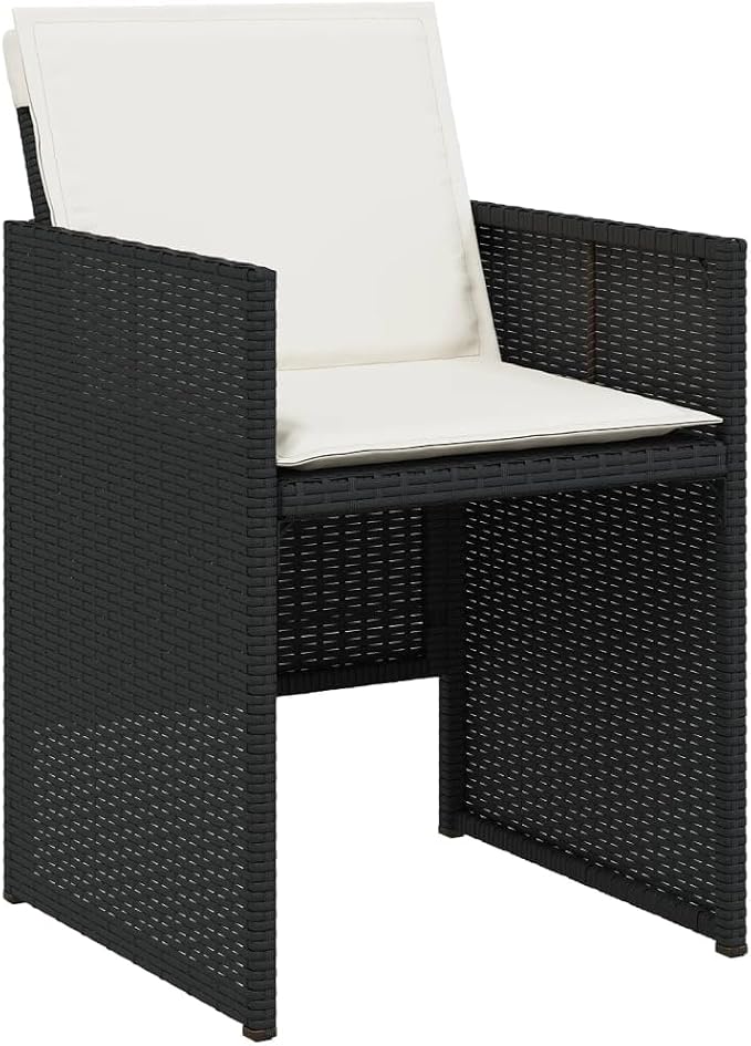 5 Piece Patio Dining Set with Cushions Black Poly Rattan Outdoor Table and 4 Chairs for Garden Backyard Porch Dining Space Saving Foldable Comfy Seat UV Proof