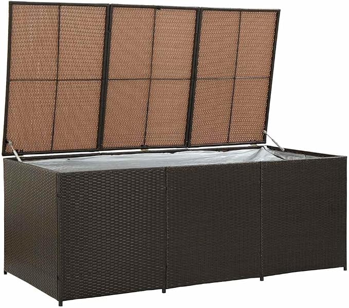 Large Garden Storage Box, Rectangular Outdoor Storage Chest with Weather-Resistant PE Rattan and Powder-Coated Steel Frame, Ample Space for Cushions Blankets Tools, Modern