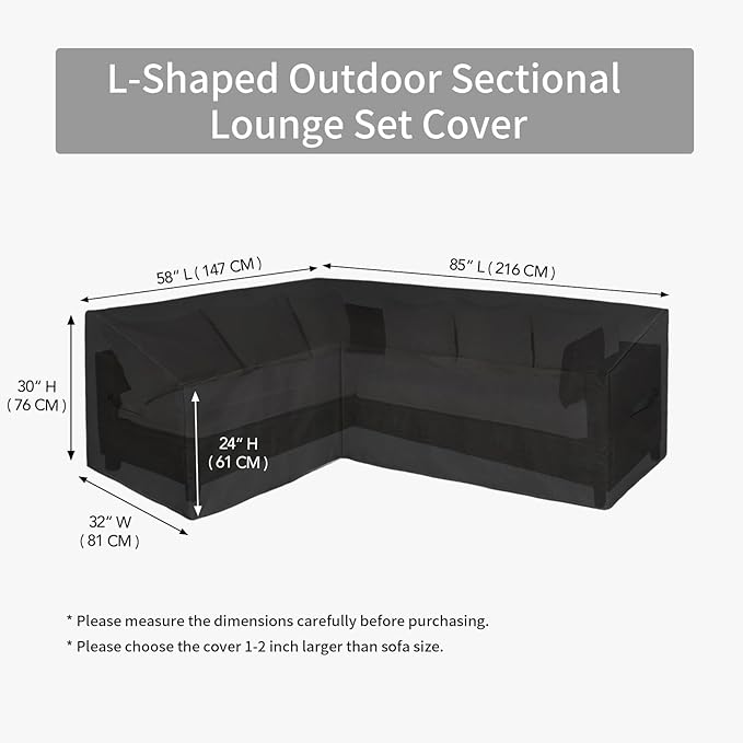 Easy-Going Patio L-Shaped Sectional Sofa Cover, 58"X85" Waterproof Heavy Duty Outdoor Garden Furniture Cover with Air Vent (Left Facing, Black)