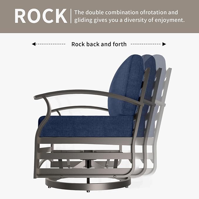 Gotland Outdoor Aluminum Patio Furniture Set with Fire Pit Table, 13 Pieces Metal Patio Furniture with 2 Swivel Rocking Chairs 11 Seats Waterproof 5.1'' Seat Cushions, for Garden Balcony Porch Navy