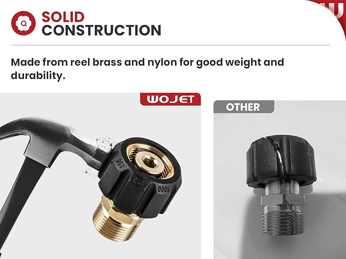 WOJET Pressure Washer Adapter, M22 15mm Female Thread to M22 14mm Male Fitting, 5000 PSI Power Washer Hose Coupler, Connect M22 14mm Quick Connect to Power Washer or Accessories with 15mm Outlet/Inlet