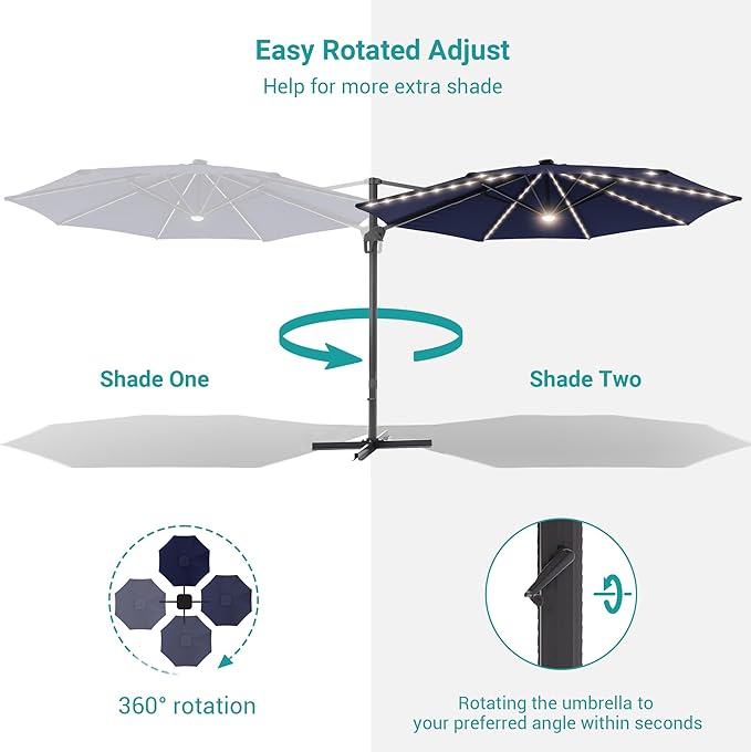 FLAME&SHADE 11 ft Cantilever Offset Patio Umbrella, Large Heavy Duty Outdoor Patio Umbrella Aluminum 360° Rotation Round Outdoor Umbrella for Deck,Pool,Backyard