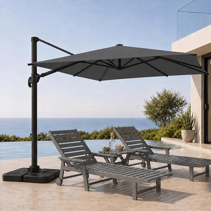 Cantilever Patio Umbrella, Large Square Outdoor Offset Umbrella with Aluminum Pole, 360-degree Rotation for Garden, Deck, Pool