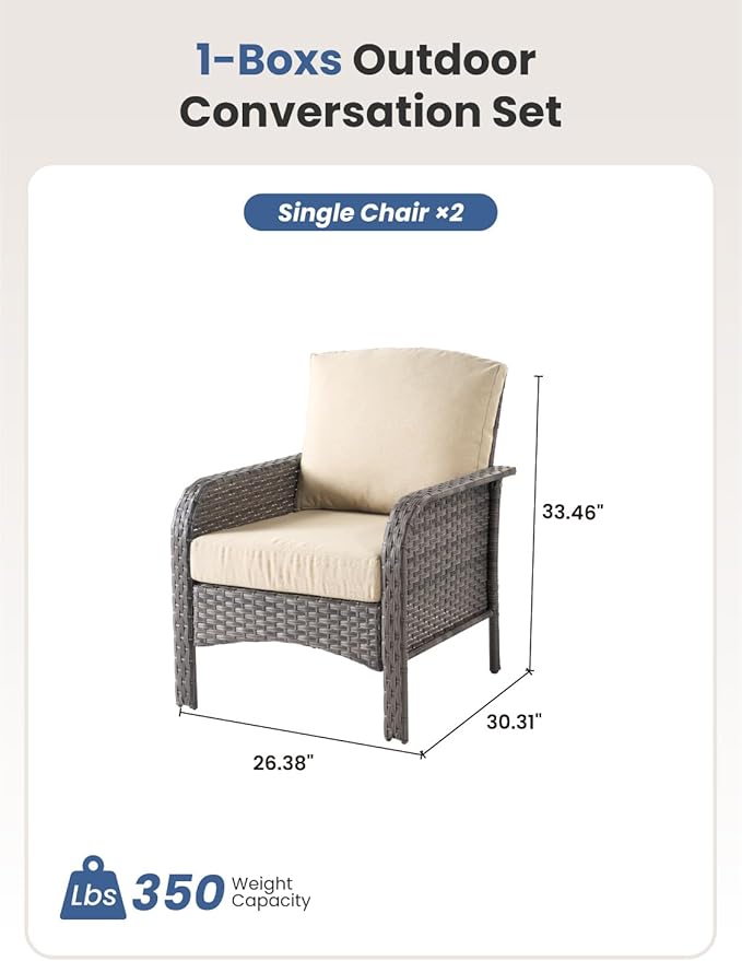 2-Piece Outdoor Patio Furniture Set, Outdoor Conversation Wicker Sofa with Thickened Cushions, Rattan Couch for Deck Yard Poolside, Beige