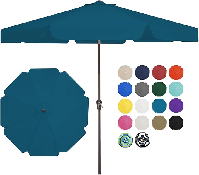 JEAREY 9 FT Patio Umbrella Outdoor, Table Umbrellas Market Umbrella w/Push Button Tilt/Crank, 8 Sturdy Ribs(Cerulean)