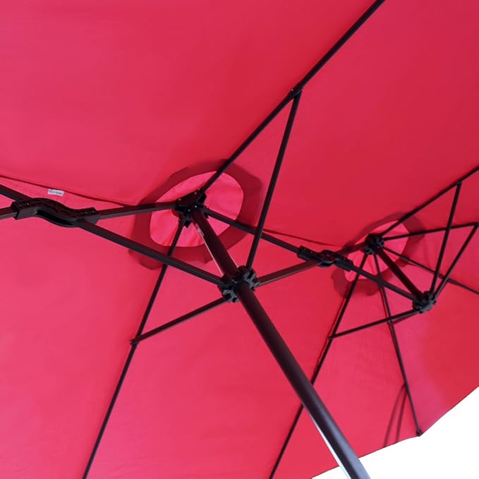 Le Papillon 15 ft Market Outdoor Umbrella Double-Sided Aluminum Table Patio Umbrella with Crank (15ft, Red)