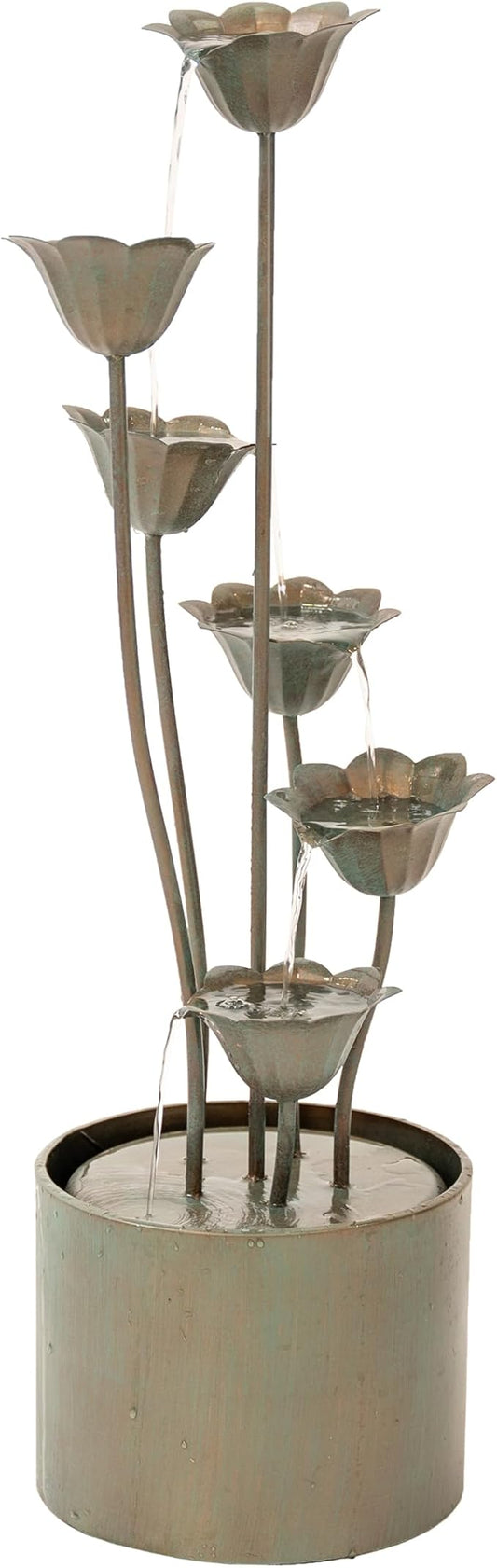 XBrand 35" Tall Metal Sculptural Flower Multi-Tier Freestanding Water Fountain for Indoor & Outdoor Use, Decorative Garden Patio Backyard Water Feature, Bronze