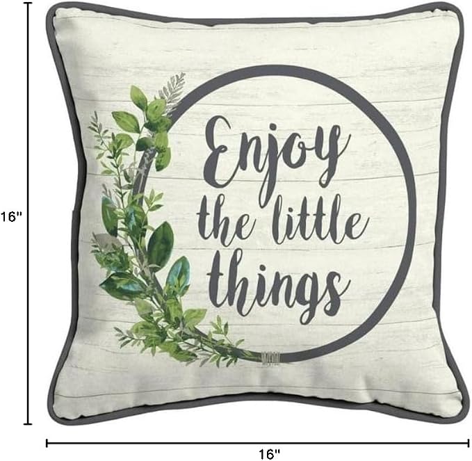 SEDLAV Enjoy the Little Things: 16 Inch Square Outdoor Pillow - Weather-Resistant Decorative Cushion for Patio, Garden, or Deck