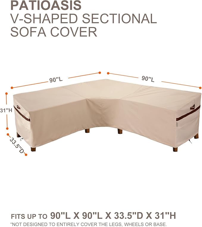 Patio V-Shaped Sectional Lounge Set Cover Waterproof 90''W x 90''L x 33.5''D x 31/26''H Outdoor Sofa Furniture Covers