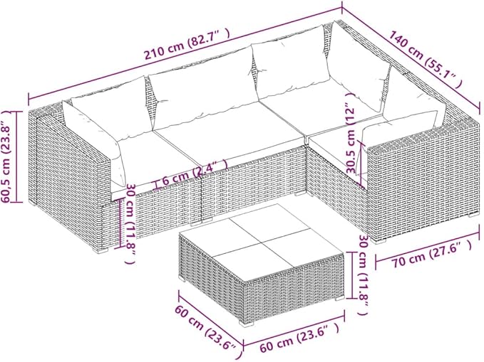5 Piece Patio Lounge Set with CushionsOutdoor Dining Chairs,Patio Furniture Set,Outdoor Sectional Sofa,Patio Conversation Seat,Outdoor Seating,Modern Style,for Garden,Backyard, Poly Rattan Brown
