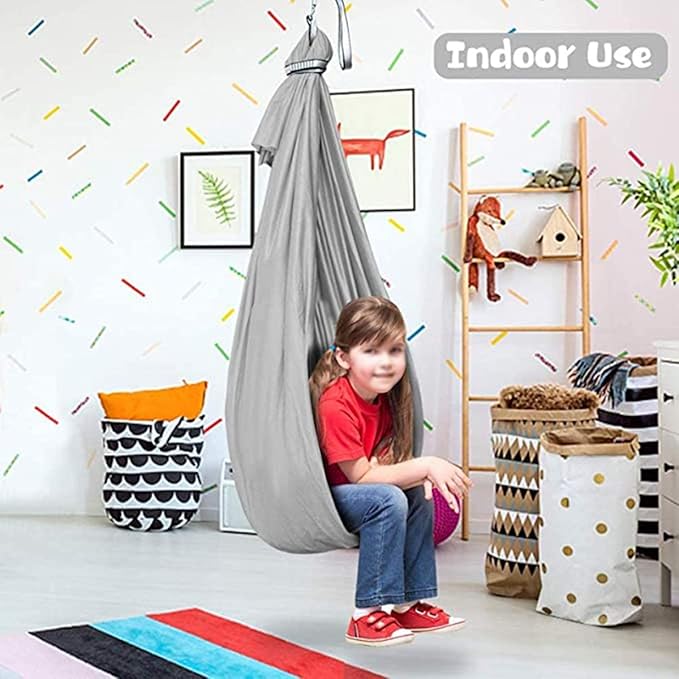 Adjustable Sensory Swing Children's Elastic Swings Set Aerial Flying Yoga Cuddle Hammock Chair for Kids Or Adults Autism ADHD (Color : Dark Green, Size : 100 x 280 cm)