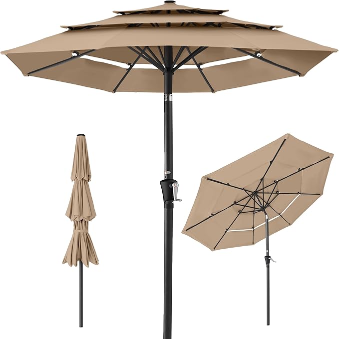 Best Choice Products 10ft 3-Tier Market Patio Umbrella, Outdoor Sun Shade with Tilt, Crank Lift, 8 Ribs for Backyard, Deck, Poolside