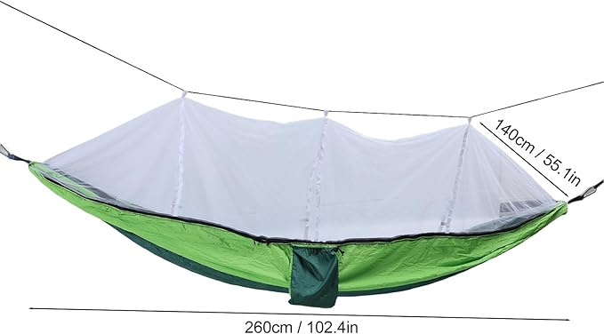 Camping Hammock with Net, Portable Outdoor Hammock Travel Bed 661lb Load Bearing Lightweight Portable Hammock with Net Nylon Material Hammock for Camping (Dark Green with Fruit